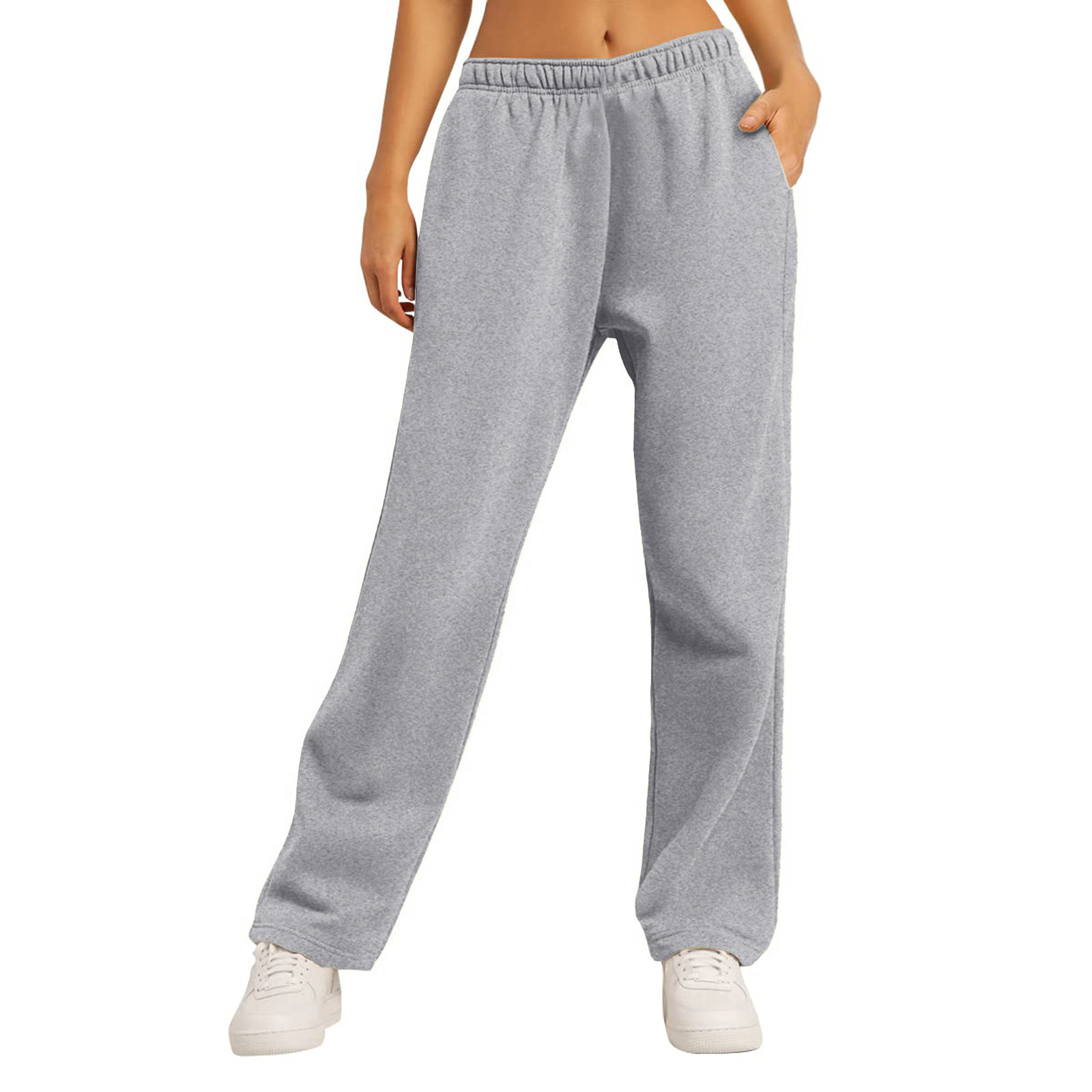 thumbnail image 2 of Pantalones de chándal con forro polar para mujer: cintura alta, pierna ancha y bolsillos; poliéster ligero para primavera/otoño; diseño con lazo delantero; informal/trabajo/yoga; tallas S-XXL., 2 of 7